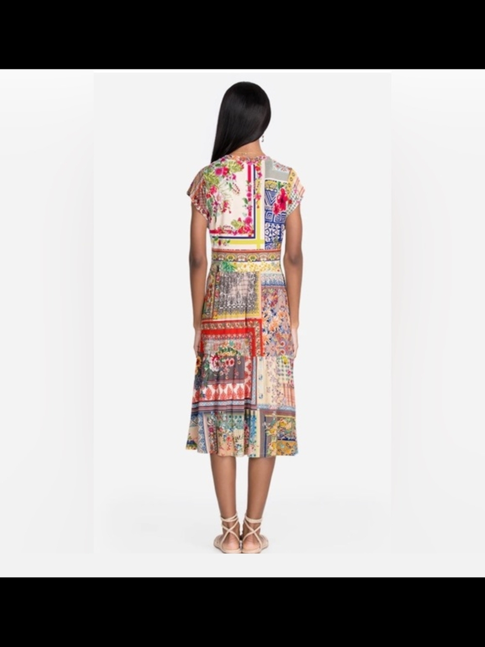 JOHNNY WAS Anika Patchwork Floral Tea Length Dress Sz Medium Orig $225 - Picture 2 of 10